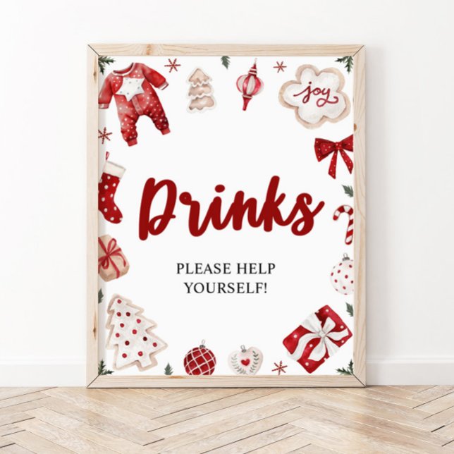 Red Winter jul Baby Shower Drinks Sign Poster (Skapare uppladdad)