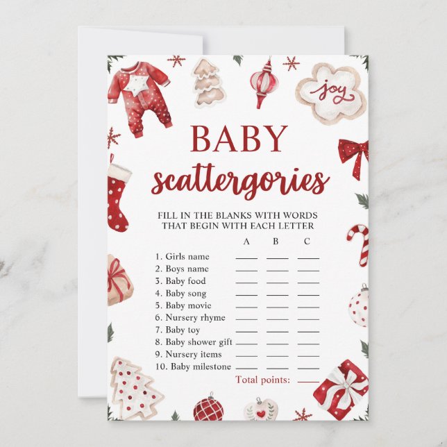 Red Winter jul Baby Shower Scattegories Game Inbjudningar (Framsida)
