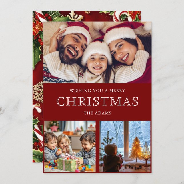 Red Winter jul Photo Collage Helgdag Card Julkort (Fram/baksida)