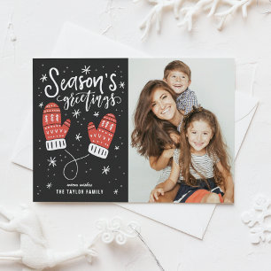 Red Winter Mittens Season Greetings Photo Helg Vykort