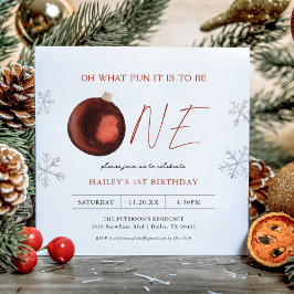 Red Winter Oh What Roligt Girl 1st Birthday Party Inbjudningar