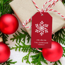 Red Winter Snowflake Helgdag Presentetikett
