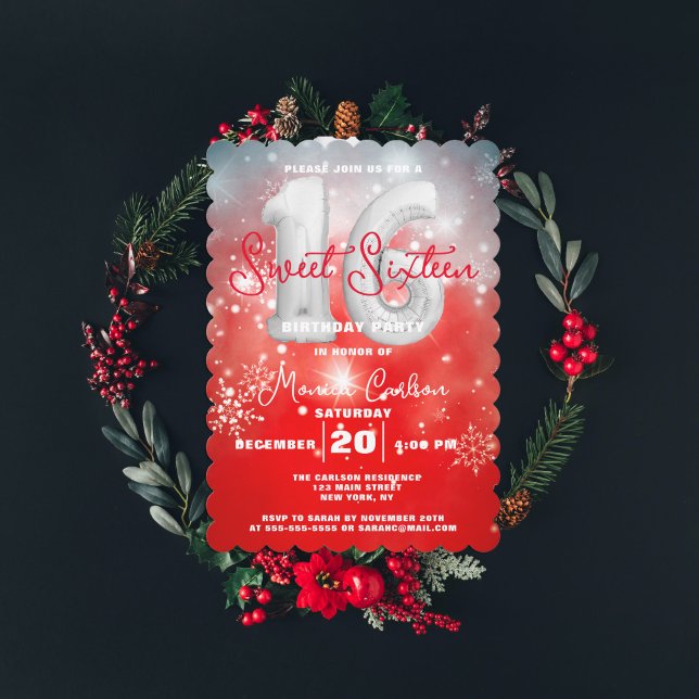 Red Winter Wonderland Sweet sixteen Birthday Inbjudningar (Skapare uppladdad)