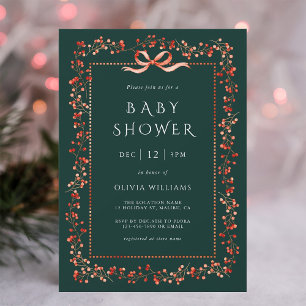 Red Winterberry Ram Forest Grönt Baby Shower Inbjudningar