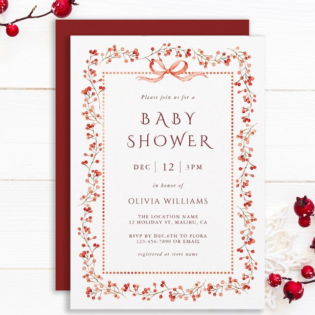 Red Winterberry Ram Girl Baby Shower Inbjudningar (Skapare uppladdad)