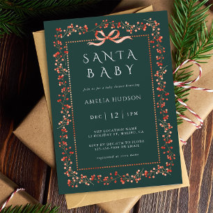 Red Winterberry Ram Santa Baby Shower Grönt Inbjudningar