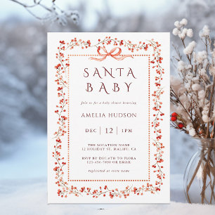 Red Winterberry Ram Santa Baby Shower Inbjudningar