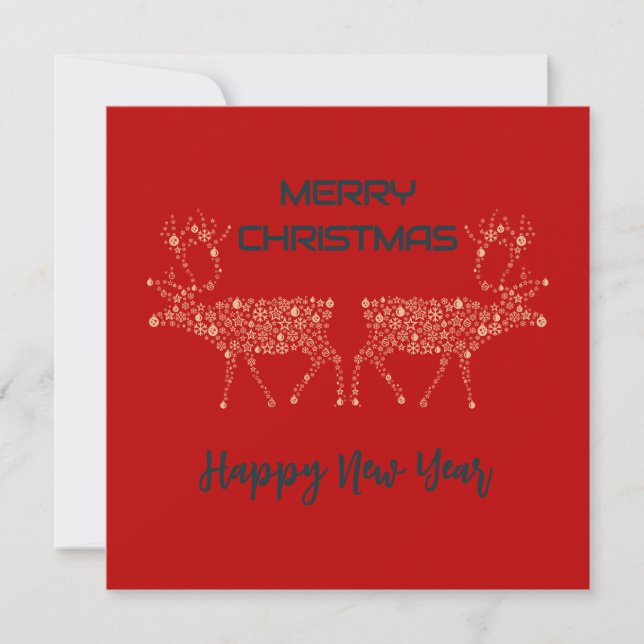 Red wish card Merry Christmas new year reindeer Julkort (Framsida)
