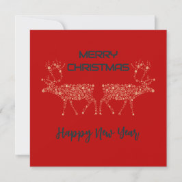 Red wish card Merry Christmas new year reindeer Julkort