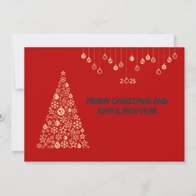 Red wish card New Year with Christmas ball & tree Julkort (Framsida)