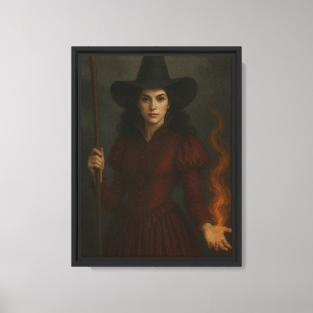Red Witch Casting Fire Canvastryck (Framsida)