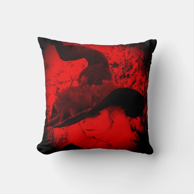 Red Witch Pillow Pagan Wiccan Cushion Kudde (Framsida)