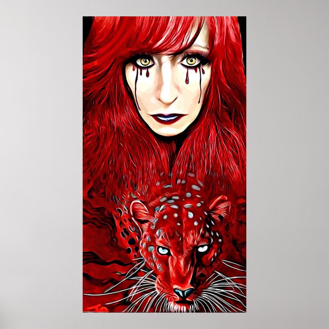 Red Witch Woman och Leopard välbekanta konst Poster (Framsidan)
