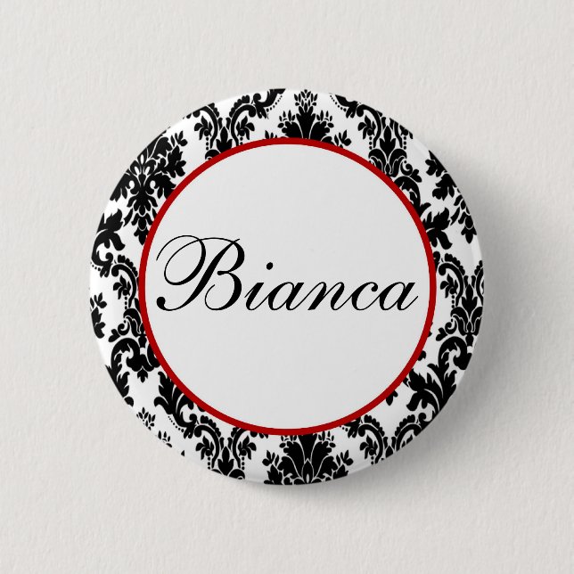 Red with Black and White Damask - Brudens sida Knapp (Framsida)