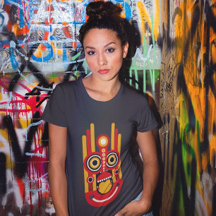 Red with Orange Tiki Mask T Shirt