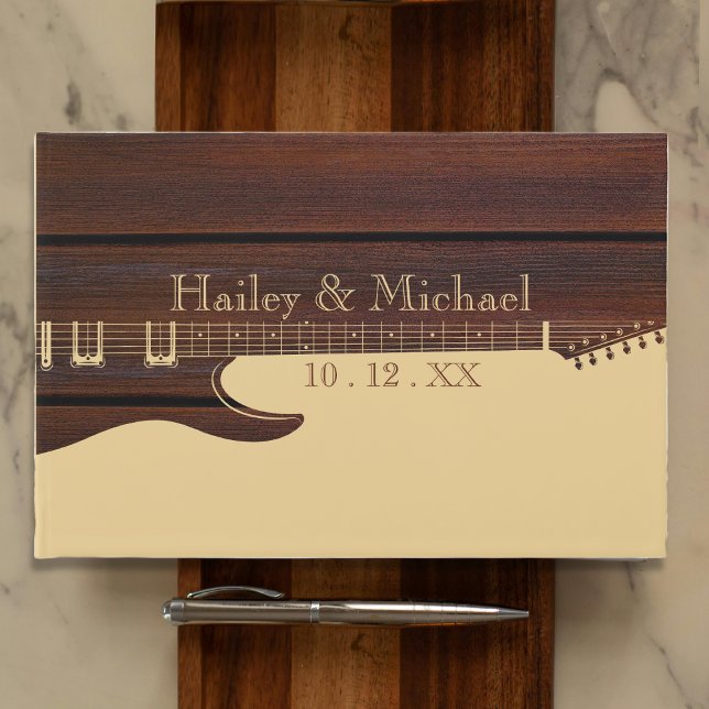 Red Wood & Brown Guitar Bröllop Gästböcker (Red Wood & Brown Guitar Wedding Guest Book
)