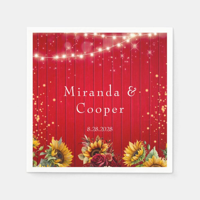 Red Wood Ro och Solblommor Bröllop Pappersservett (Framsidan)