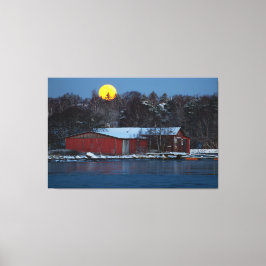 Red wooden boathouse i Helsingfors, Finland Canvastryck