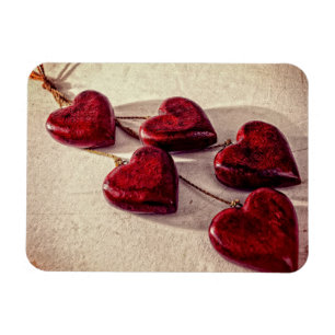 Red Wooden Hearts Tied Toed on a String Magnet