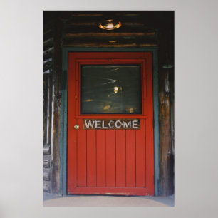 RED WOODEN STÄNGD DÖRR POSTER