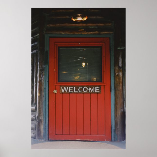 RED WOODEN STÄNGD DÖRR POSTER (Framsidan)