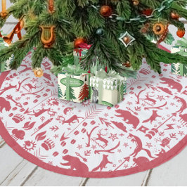 Red Woodland Fox Hjort Bear God jul Julgransmatta Fleece