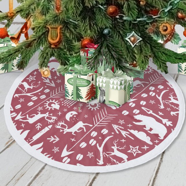 Red Woodland Hjort Bear Tracks God jul Julgransmatta Fleece (Skapare uppladdad)