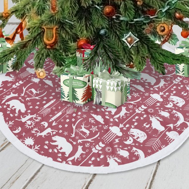 Red Woodland Hjort Bear Tracks God jul Julgransmatta Fleece (Skapare uppladdad)