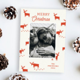 Red Woodland Reindeer. Light Ivory-julfoto Julkort