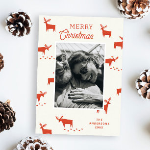 Red Woodland Reindeer. Light Ivory-julfoto Julkort