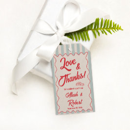 Red Writing Blue Stripes Retro Wedding Presentetikett