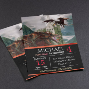 Red Wyvern Dragon Medieval Castle Budget Birthday Flygblad
