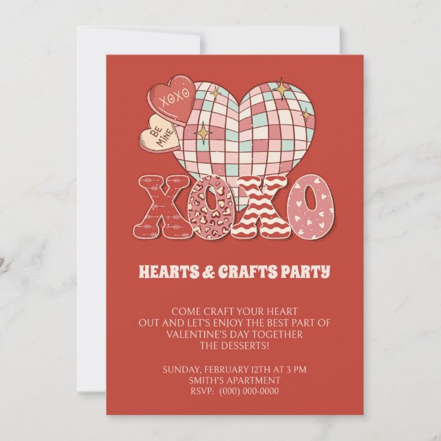 Red xoxo Hearts & Crafts valentins dag Inbjudningar (Framsida)