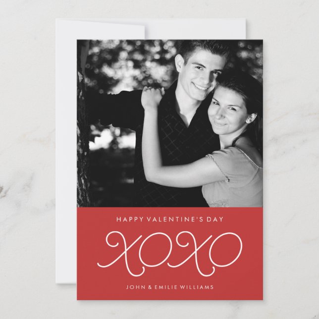 Red XOXO Valentine Day Photo Card Julkort (Framsida)