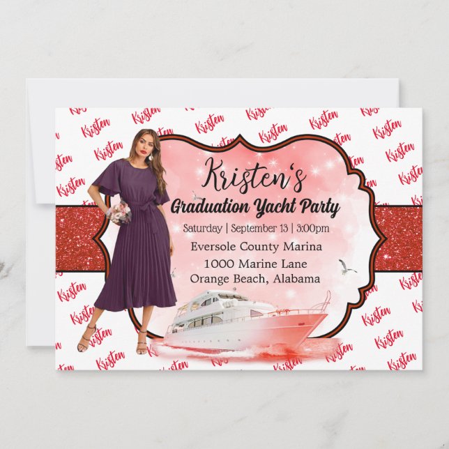 Red Yacht Party-inbjudan Inbjudningar (Framsida)