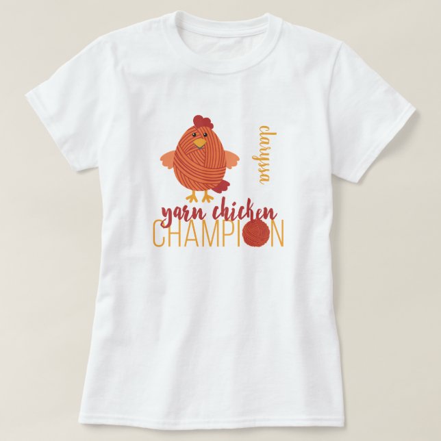 Red Yarn Chicken Champion T Shirt (Design framsida)