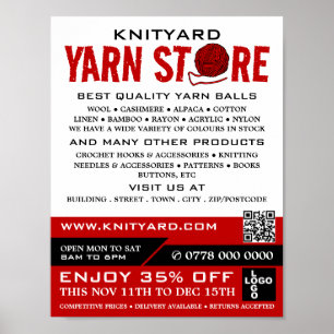Red Yarn Store Logotyp, Knitting Store, Garnaffe Poster