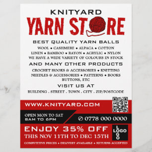 Red Yarn Store Logotyp, Knitting Store, Garnaffe Reklamblad