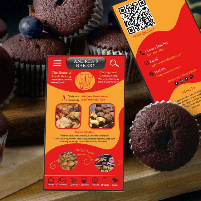 Red Yellow Bakery Branding Logo QR Professional Visitkort (Skapare uppladdad)
