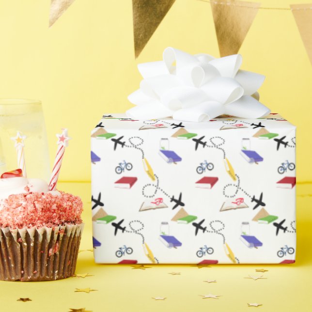 Red Yellow Blue Airplane Bicycle  Presentpapper (Födelsedagsfest)