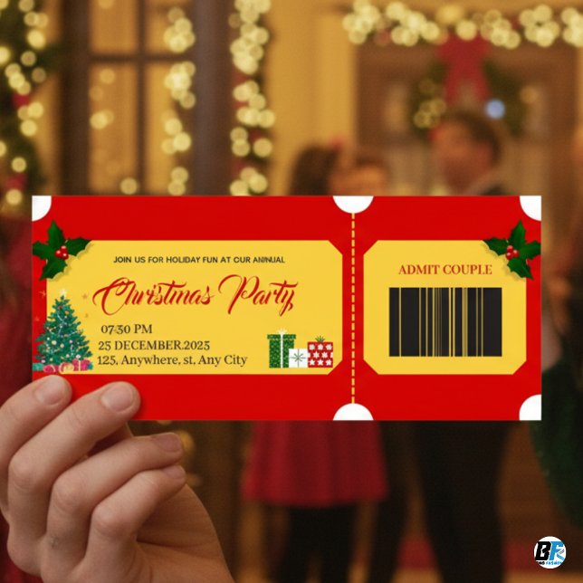 Red & Yellow Bold Christmas Party Entry P Ticket  (Skapare uppladdad)
