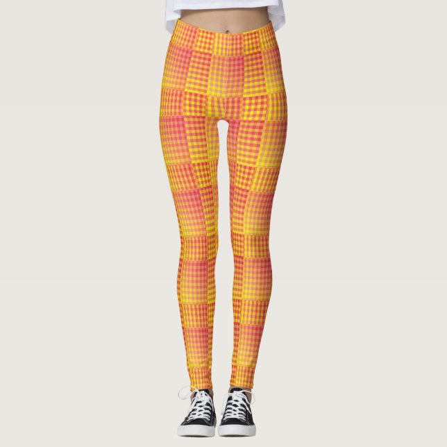 Red Yellow Checker Abstract Pattern Leggings (Framsida)