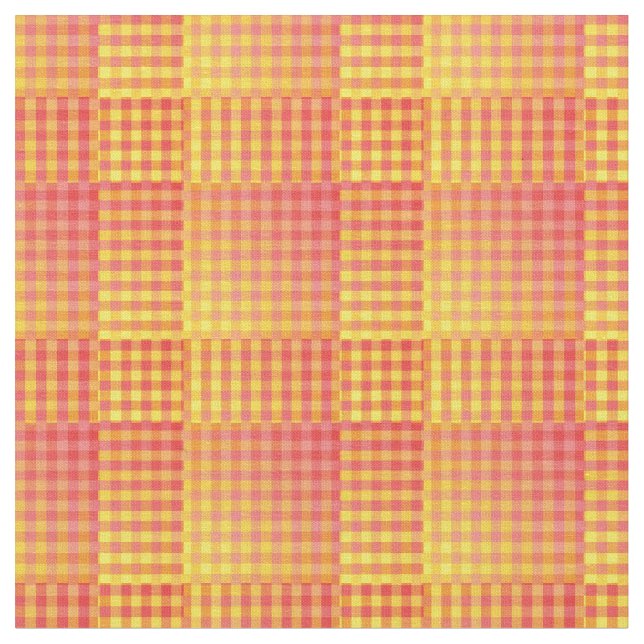 Red Yellow Checker Abstract Pattern Tyg (Närbild)