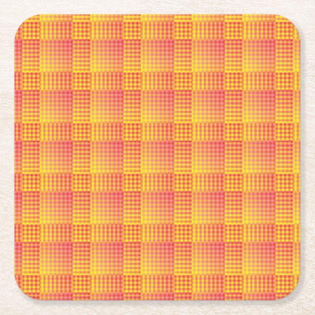 Red Yellow Checker Abstract Pattern Underlägg Papper Kvadrat (Framsidan)