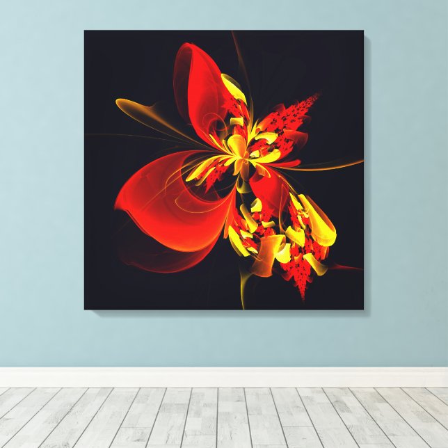 Red Yellow Floral Modern Abstract Art Pattern #10 Canvastryck (Insitu (trägolv))