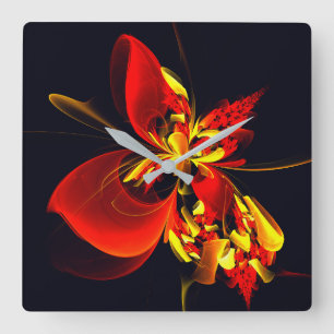 Red Yellow Floral Modern Abstract Art Pattern #10 Fyrkantig Klocka