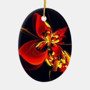 Red Yellow Floral Modern Abstract Art Pattern #10 Julgransprydnad Keramik