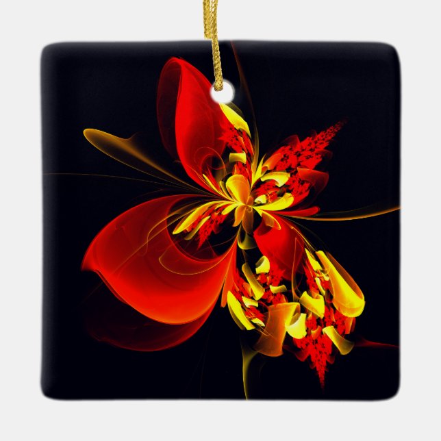 Red Yellow Floral Modern Abstract Art Pattern #10 Julgransprydnad Keramik (Framsida)