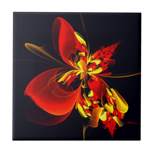Red Yellow Floral Modern Abstract Art Pattern #10 Kakelplatta (Framsidan)