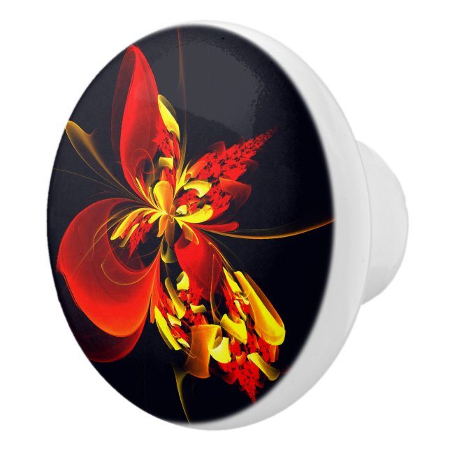 Red Yellow Floral Modern Abstract Art Pattern #10 Knopp (Höger)